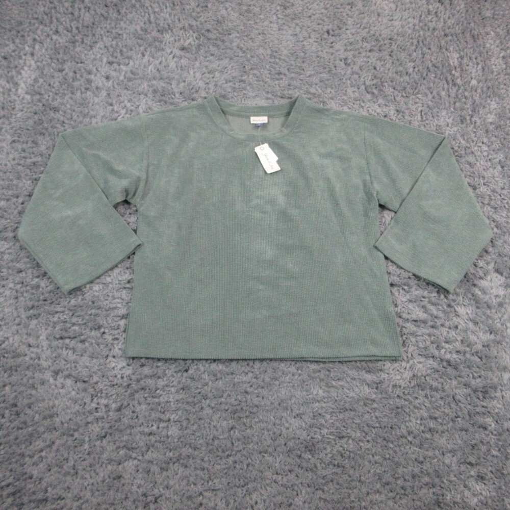Yarn & Sea Sweater Pullover Womens M Green Collarless Crew Neck Lightweight NWT